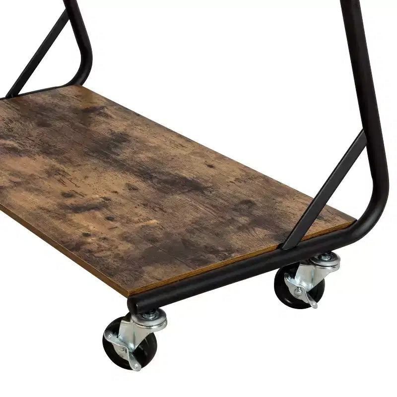 Portant à Vêtements Marron Rustique à Cadre en Z avec Double Barre et Étagère Inférieure