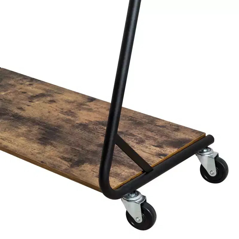 Portant à Vêtements Marron Rustique à Cadre en Z avec Double Barre et Étagère Inférieure