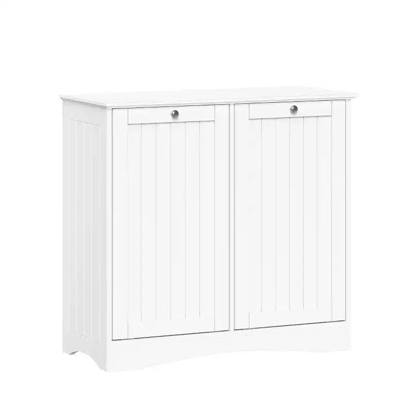 RiverRidge Home Ashland Double Tilt Out Laundry Hamper Cabinet with Removable Cloth Storage Bags White