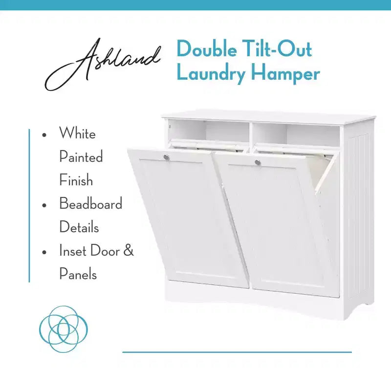 Meuble de rangement pour linge sale blanc à double bac basculant avec sacs en tissu amovibles