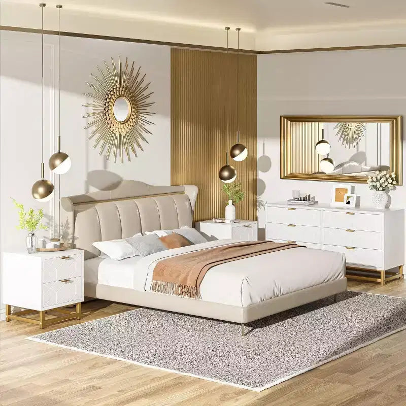 Coiffeuse de chambre à six tiroirs avec pieds en métal doré