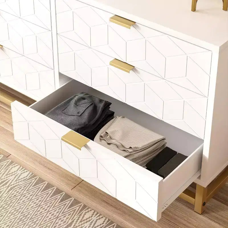 Coiffeuse de chambre à six tiroirs avec pieds en métal doré