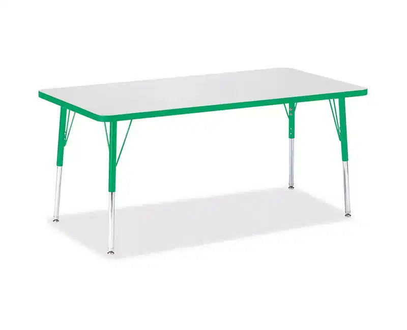 Table d'activités rectangulaire couleur-bord, hauteur adulte, 76x152 cm, verte