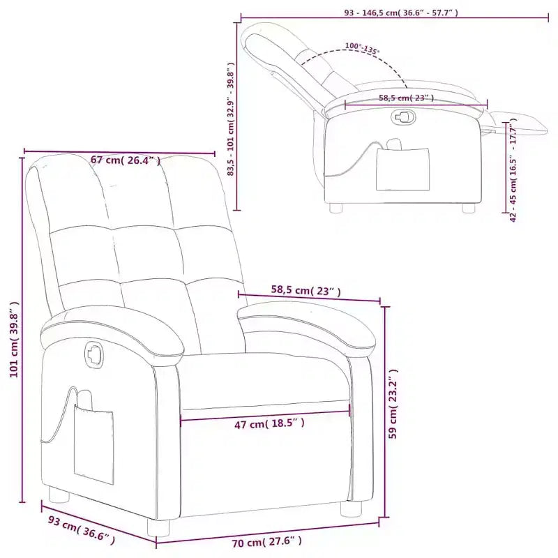 Fauteuil de massage inclinable avec 6 points de vibration, dossier et repose-pieds réglables - Crème