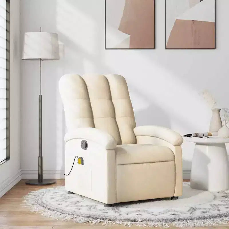 Fauteuil de massage inclinable avec 6 points de vibration, dossier et repose-pieds réglables - Crème