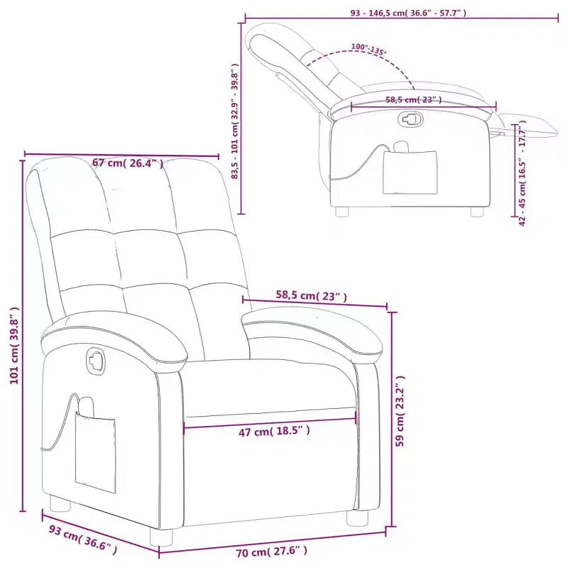 Fauteuil de massage inclinable avec 6 points de vibration, dossier et repose-pieds réglables - Crème