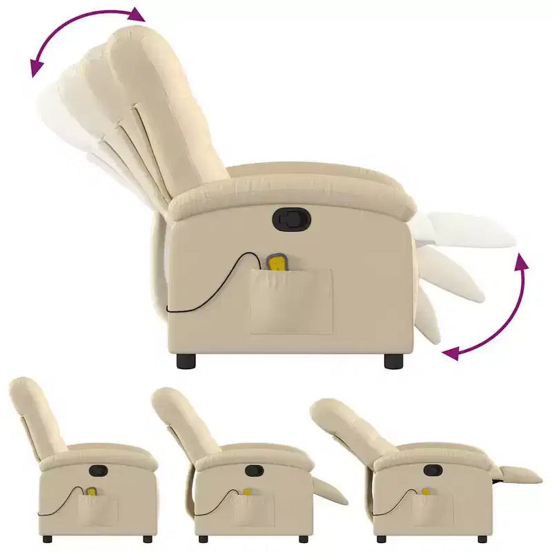 Fauteuil de massage inclinable avec 6 points de vibration, dossier et repose-pieds réglables - Crème