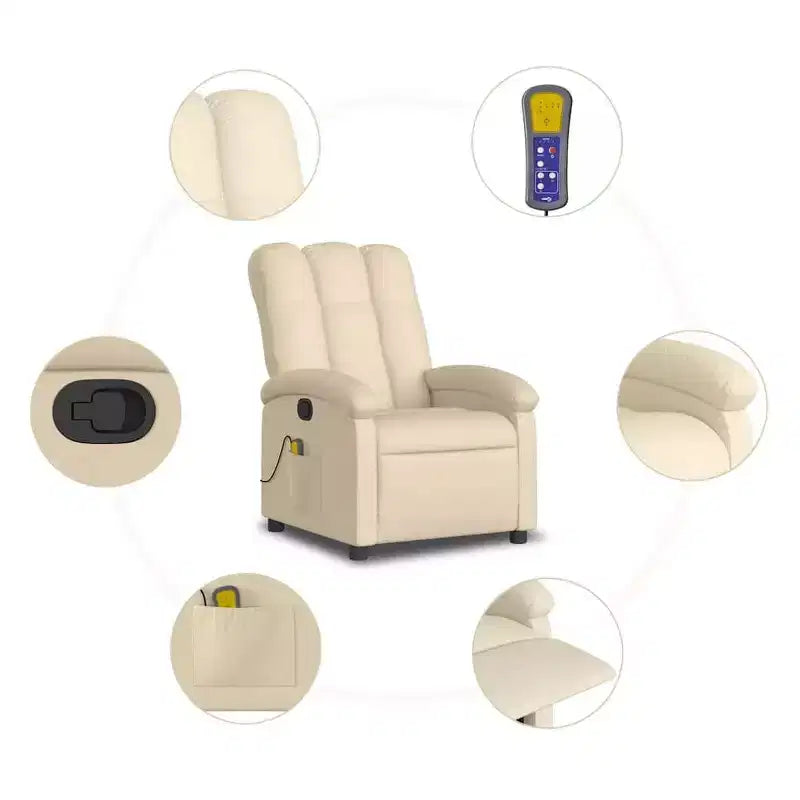Fauteuil de massage inclinable avec 6 points de vibration, dossier et repose-pieds réglables - Crème