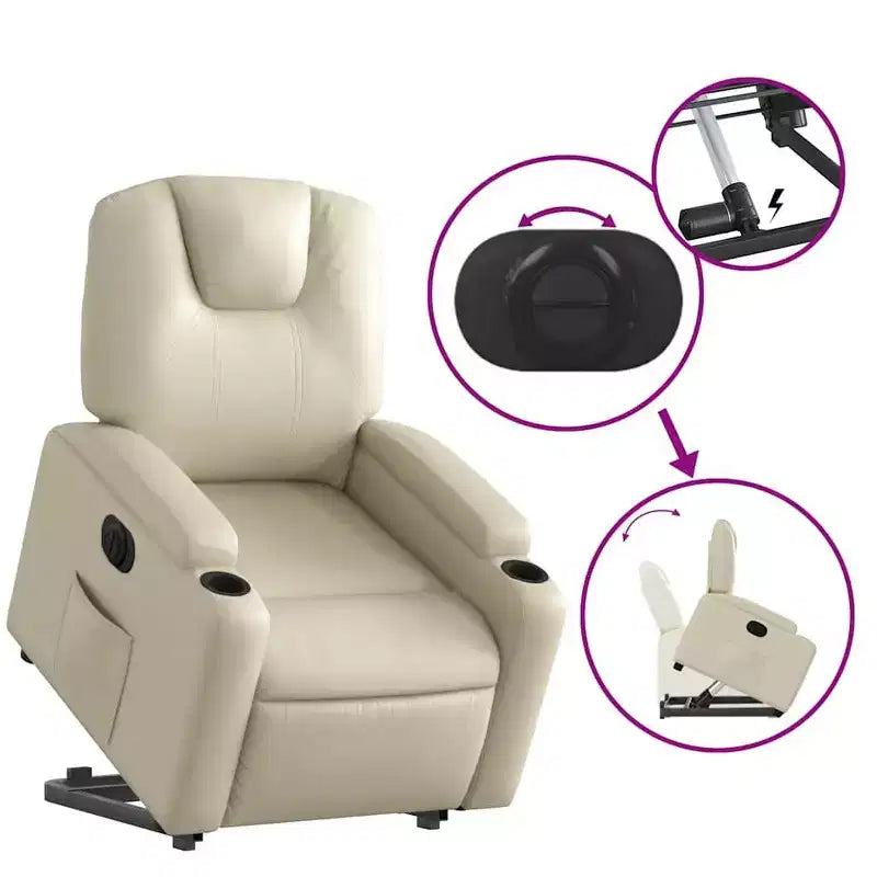 Fauteuil inclinable électrique Power Lift - Similicuir crème avec porte-gobelets