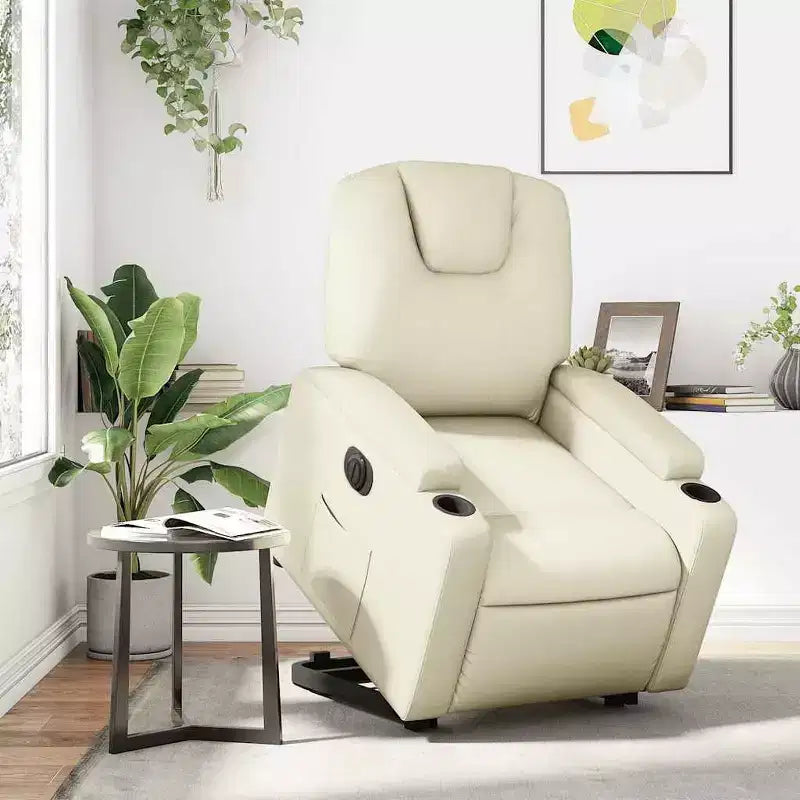 Fauteuil inclinable électrique Power Lift - Similicuir crème avec porte-gobelets