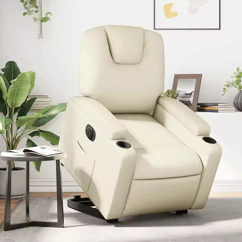 Fauteuil inclinable électrique Power Lift - Similicuir crème avec porte-gobelets