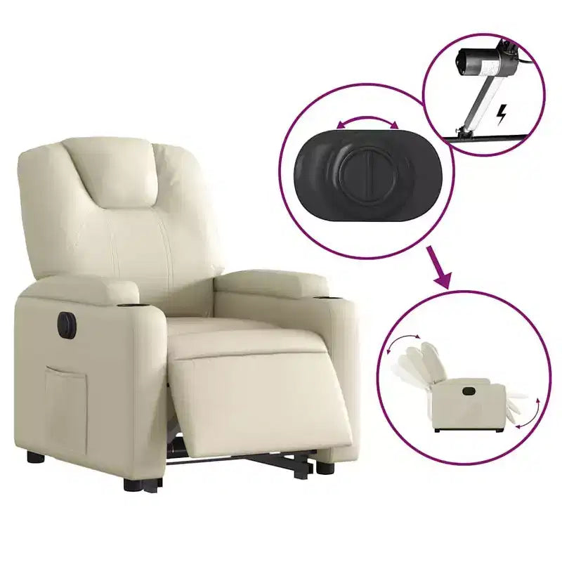 Fauteuil inclinable électrique Power Lift - Similicuir crème avec porte-gobelets
