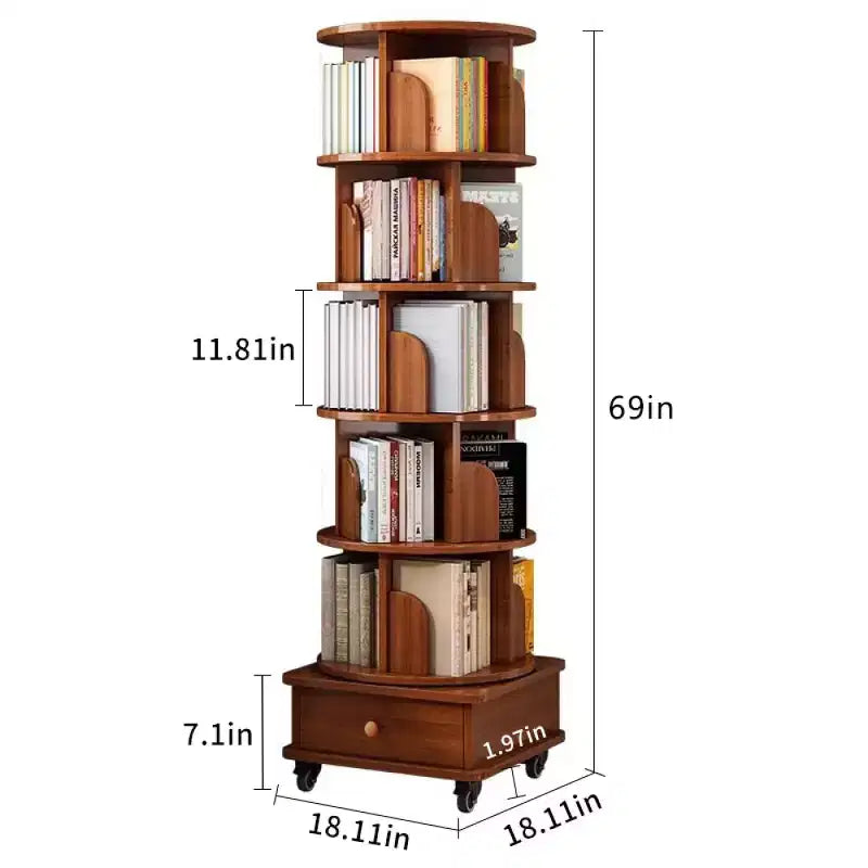 Étagère d'angle rotative à 360° à 6 niveaux avec roulettes - Noyer marron