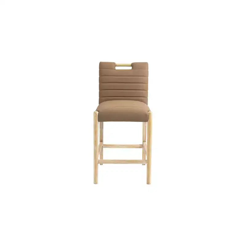 Tabouret de comptoir en similicuir vegan marron avec base en chêne naturel