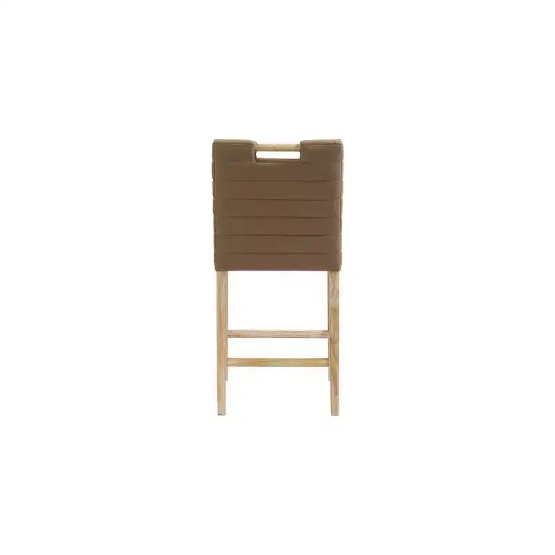 Tabouret de comptoir en similicuir vegan marron avec base en chêne naturel