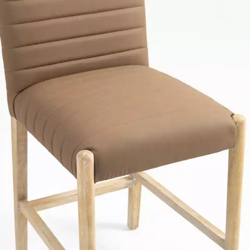 Tabouret de comptoir en similicuir vegan marron avec base en chêne naturel