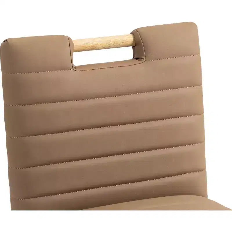 Tabouret de comptoir en similicuir vegan marron avec base en chêne naturel