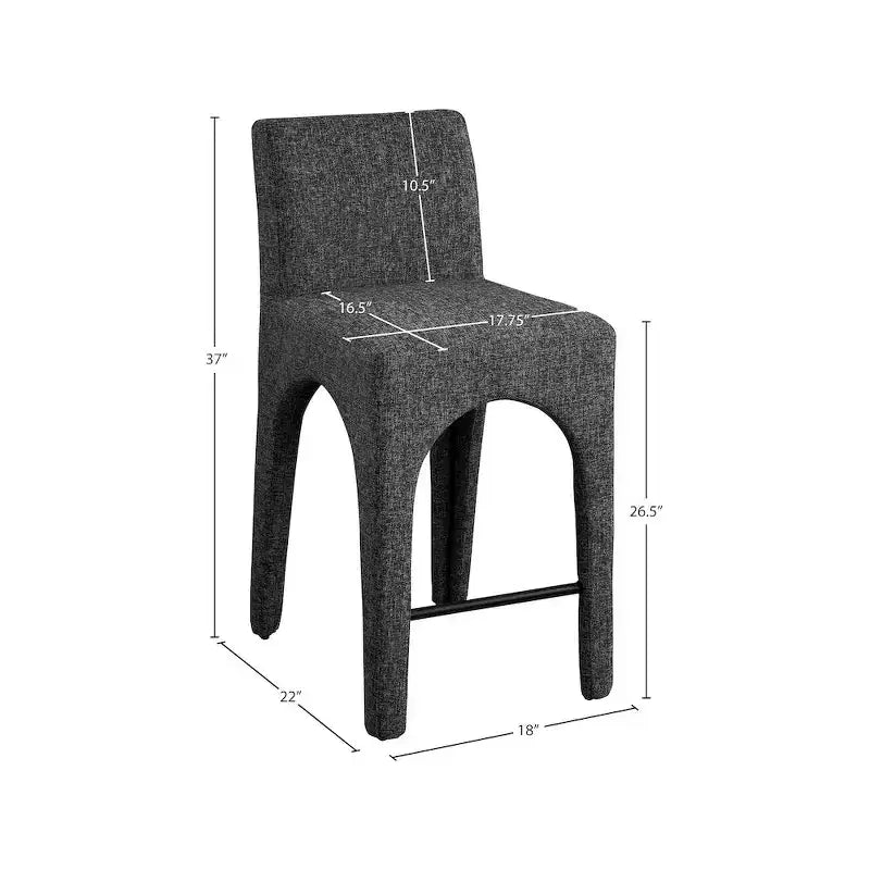 Tabouret en Tissu Texturé Lin Noir au Design Art Déco