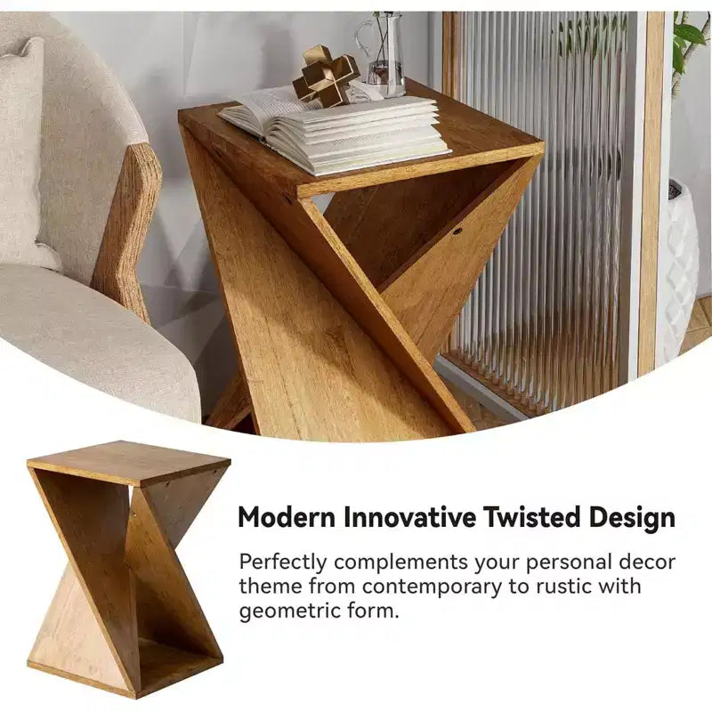 Table d'appoint de ferme en bois d'hévéa marron avec piédestal torsadé