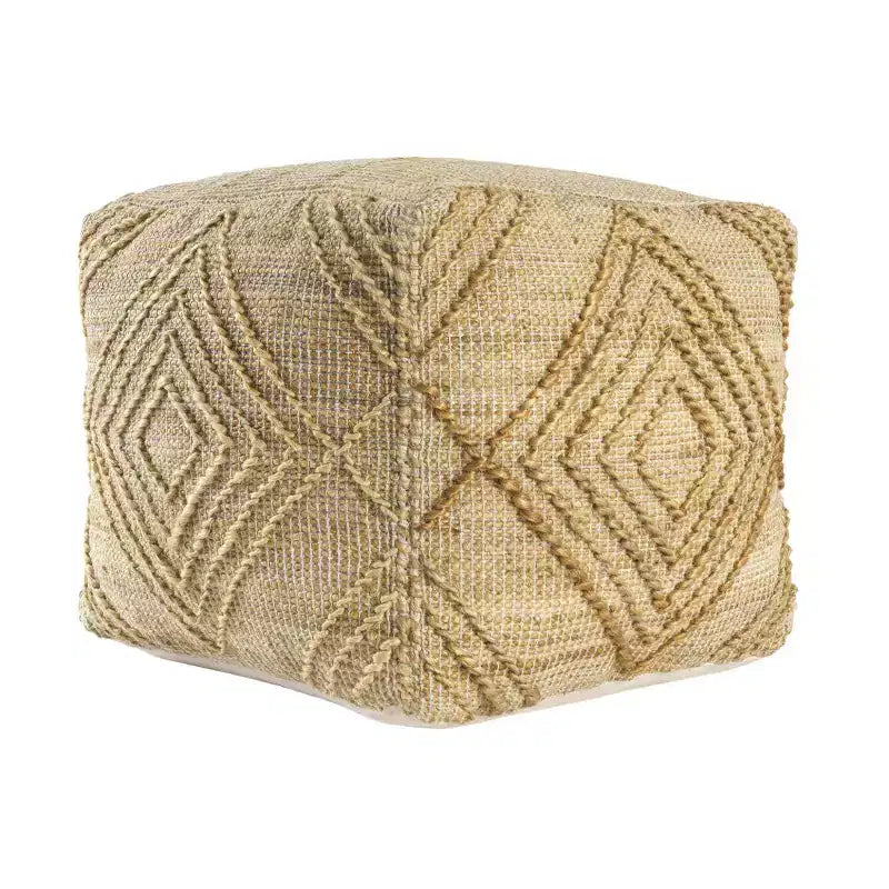 HomeRoots 18 Natural Jute Blend Cube Geometric Pouf Ottoman