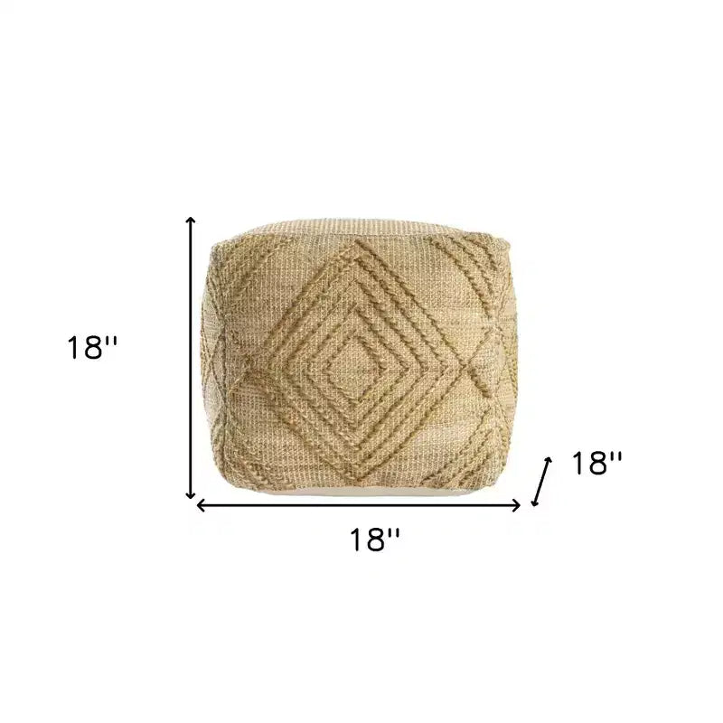 Pouffe ottoman géométrique cubique de 45 cm en mélange de jute naturelle - Motif losanges fait main