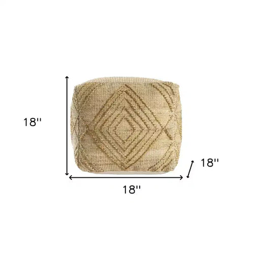 Pouffe ottoman géométrique cubique de 45 cm en mélange de jute naturelle - Motif losanges fait main
