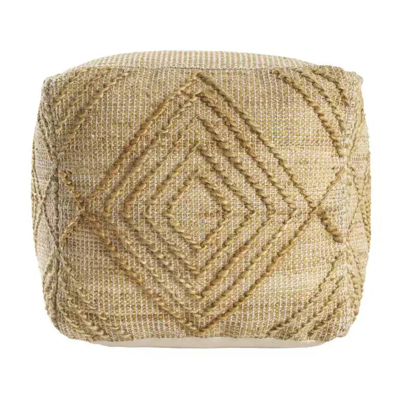 Pouffe ottoman géométrique cubique de 45 cm en mélange de jute naturelle - Motif losanges fait main