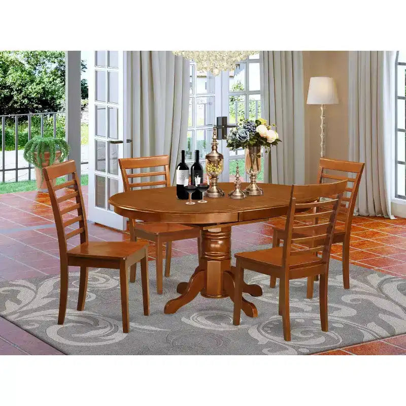 Ensemble de salle à manger ovale 5 pièces avec 4 chaises, finition marron selle