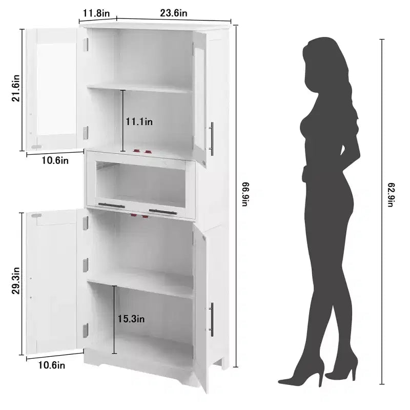 Meuble de salle de bain autoportant de 170 cm avec 4 portes et tiroir en verre basculant