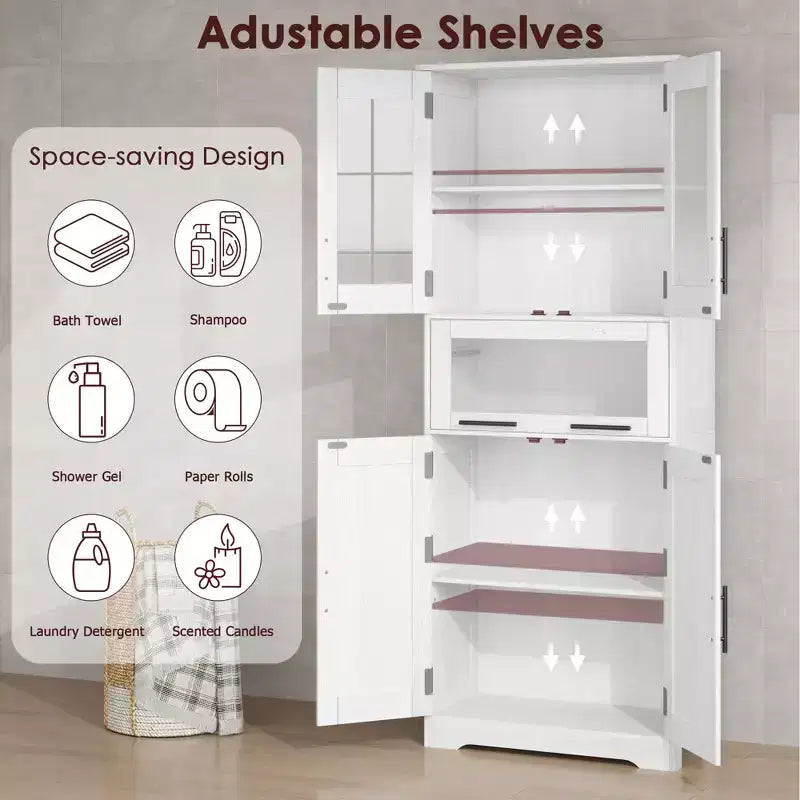 Meuble de salle de bain autoportant de 170 cm avec 4 portes et tiroir en verre basculant