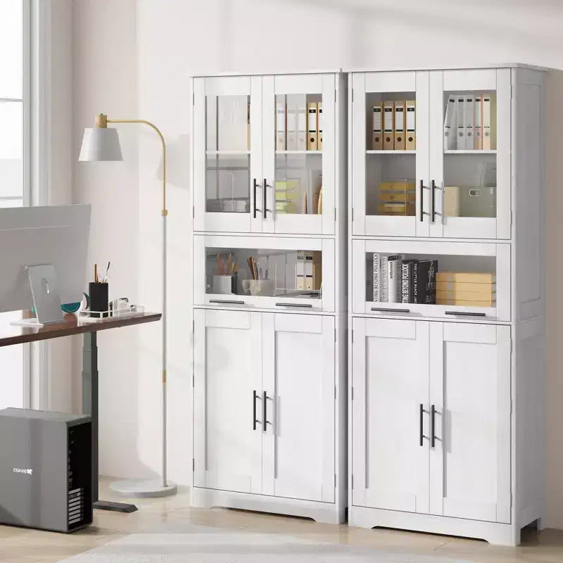 Meuble de salle de bain autoportant de 170 cm avec 4 portes et tiroir en verre basculant