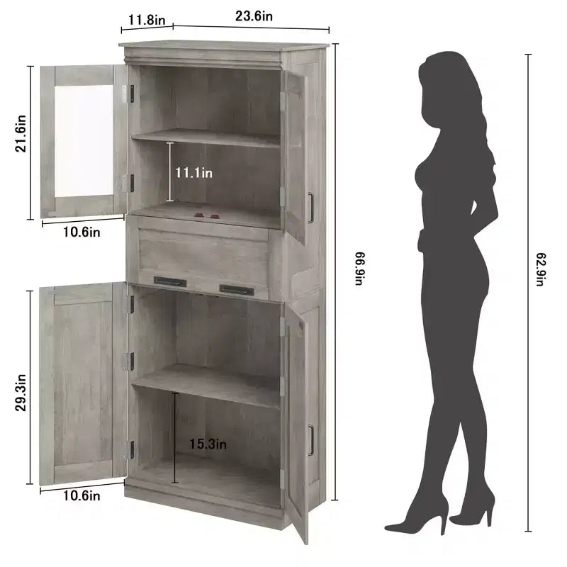 Meuble de salle de bain autoportant de 170 cm avec 4 portes et tiroir en verre basculant