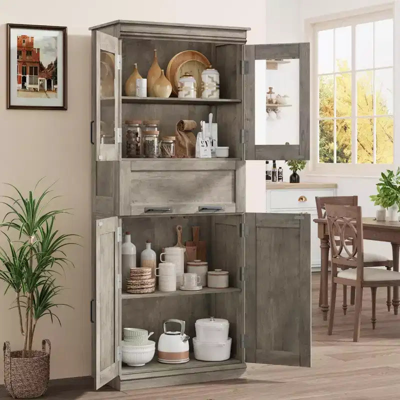 Meuble de salle de bain autoportant de 170 cm avec 4 portes et tiroir en verre basculant
