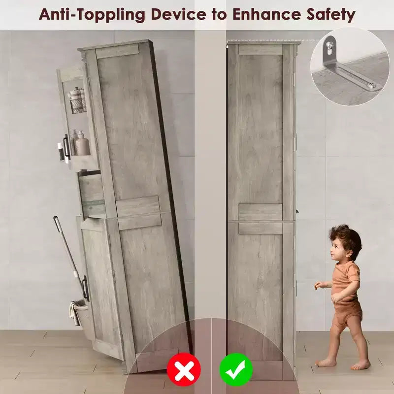Meuble de salle de bain autoportant de 170 cm avec 4 portes et tiroir en verre basculant