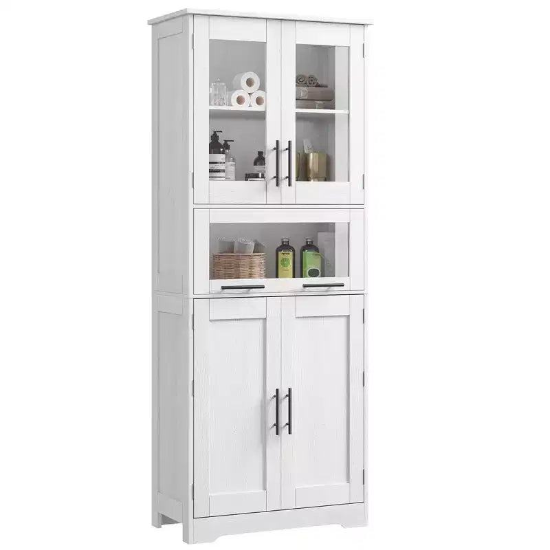 Meuble de salle de bain autoportant de 170 cm avec 4 portes et tiroir en verre basculant