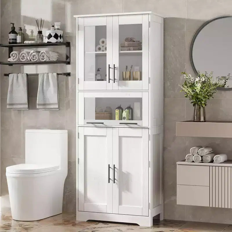 Meuble de salle de bain autoportant de 170 cm avec 4 portes et tiroir en verre basculant