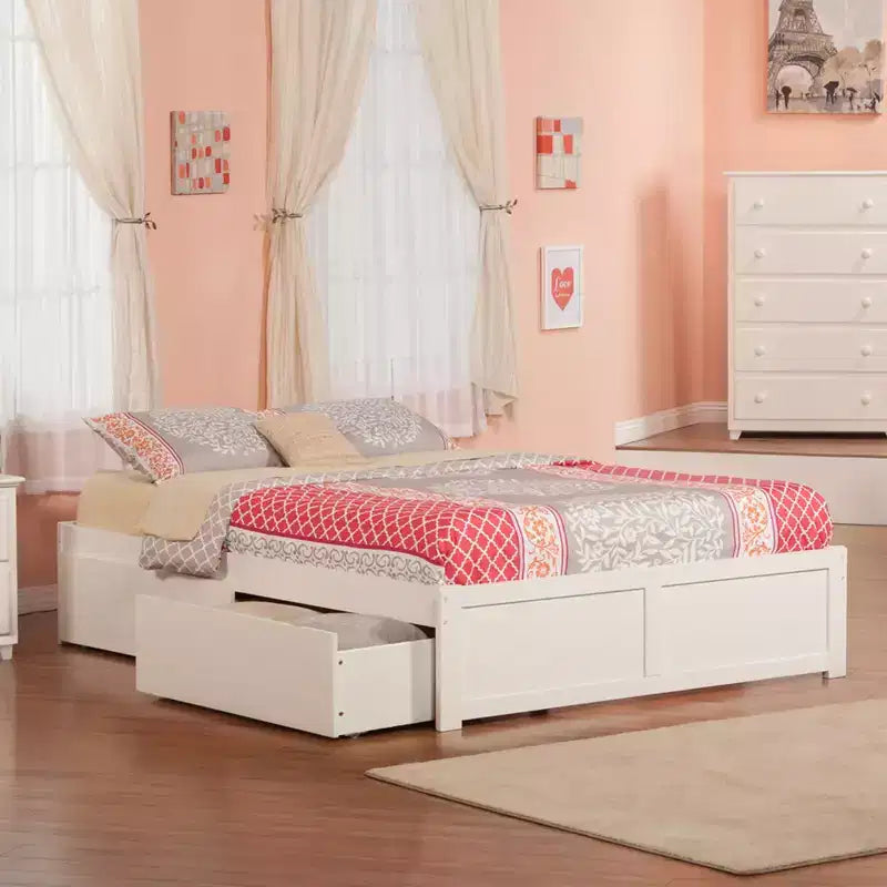 Tête de lit autoportante King Size avec cadre de lit plateforme, blanc