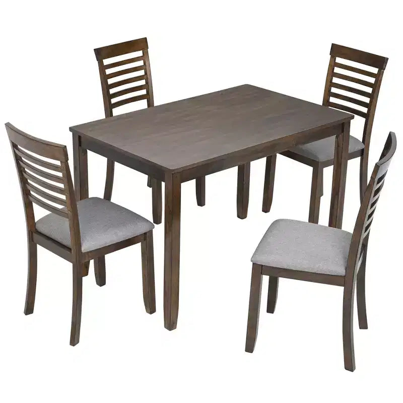 Ensemble repas moderne 5 pièces - Table rectangulaire en bois et 4 chaises rembourrées