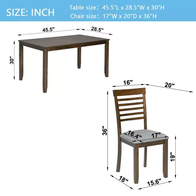 Ensemble repas moderne 5 pièces - Table rectangulaire en bois et 4 chaises rembourrées