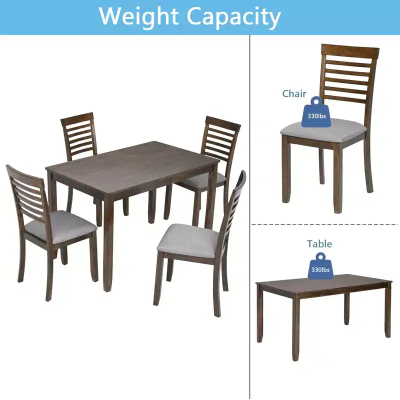 Ensemble repas moderne 5 pièces - Table rectangulaire en bois et 4 chaises rembourrées