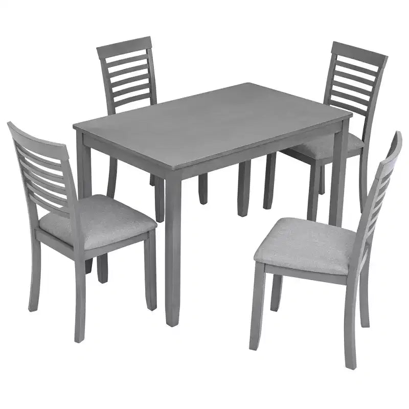 Ensemble repas moderne 5 pièces - Table rectangulaire en bois et 4 chaises rembourrées