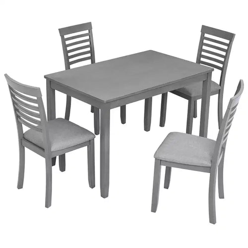 Ensemble repas moderne 5 pièces - Table rectangulaire en bois et 4 chaises rembourrées