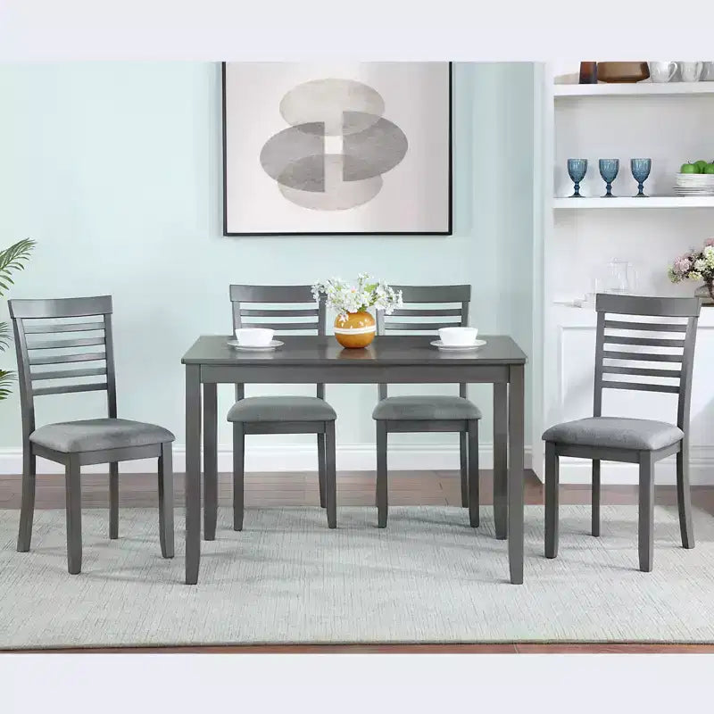 Ensemble repas moderne 5 pièces - Table rectangulaire en bois et 4 chaises rembourrées