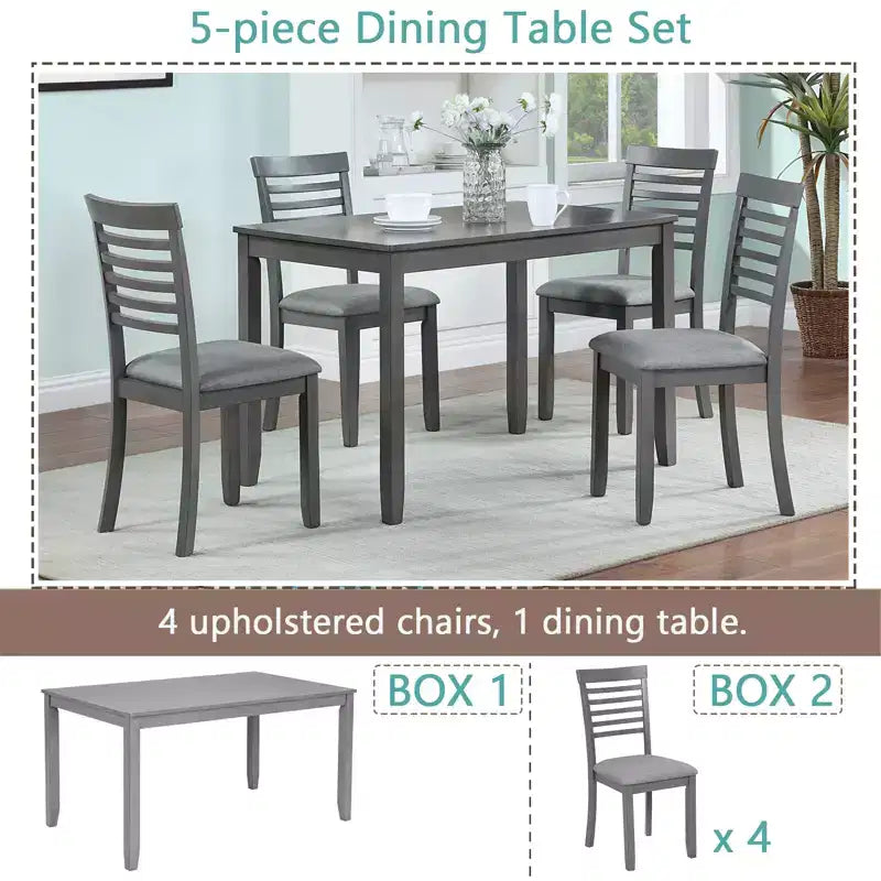 Ensemble repas moderne 5 pièces - Table rectangulaire en bois et 4 chaises rembourrées