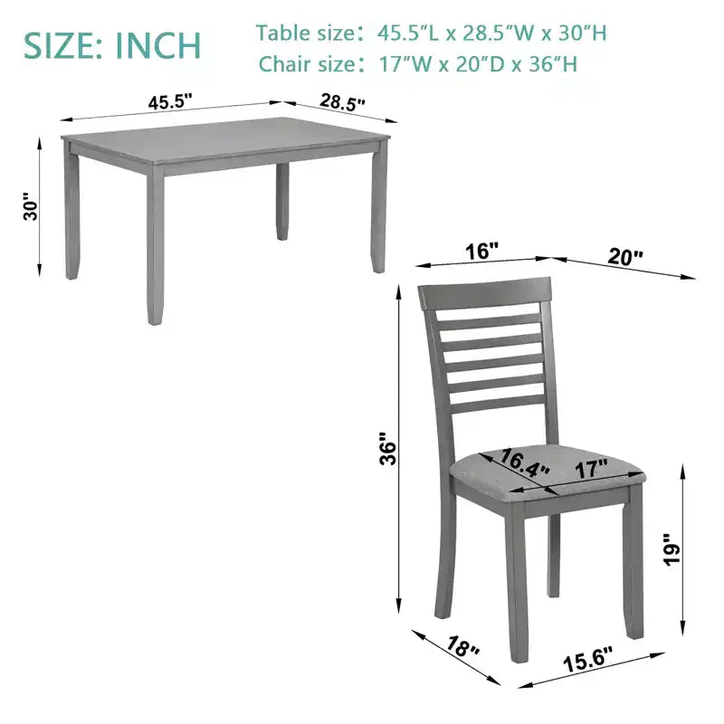 Ensemble repas moderne 5 pièces - Table rectangulaire en bois et 4 chaises rembourrées
