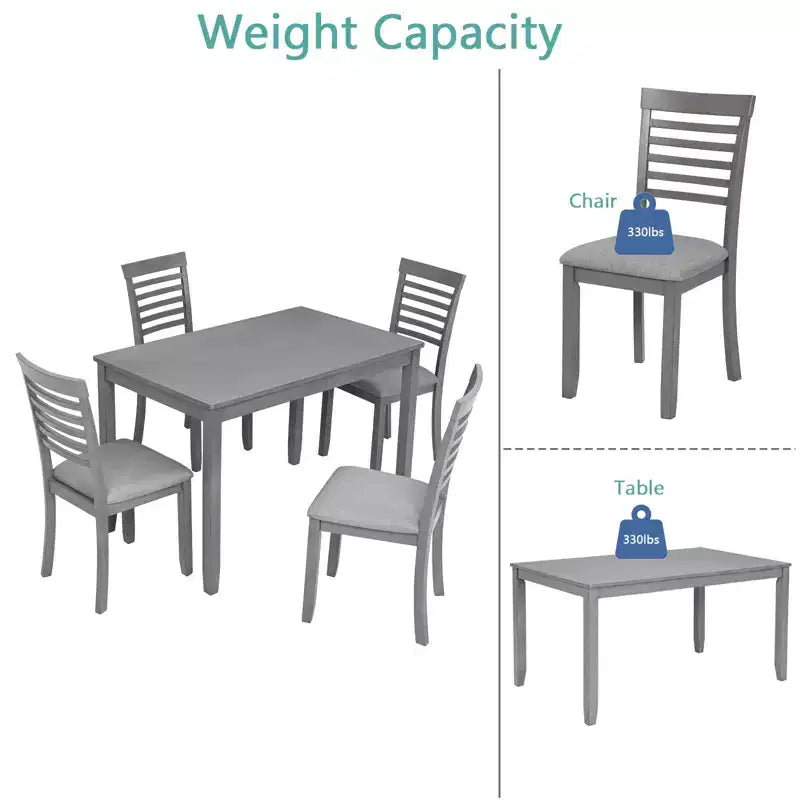 Ensemble repas moderne 5 pièces - Table rectangulaire en bois et 4 chaises rembourrées