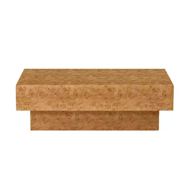 Table basse rectangulaire de 43 po avec piètement piédestal en similibois de loupe et MDF