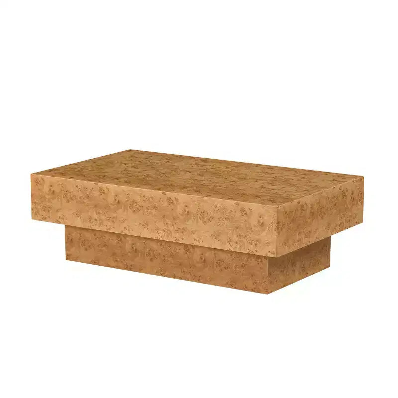 Table basse rectangulaire de 43 po avec piètement piédestal en similibois de loupe et MDF