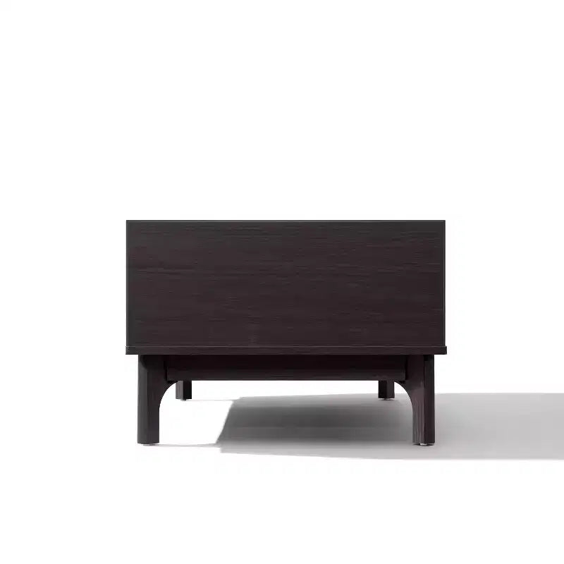 Table basse Wenge avec porte, rangement ouvert et plateau en faux marbre