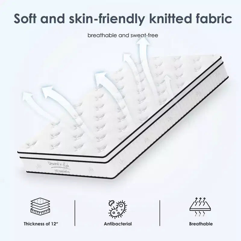 Matelas hybride Queen 12 po - Mousse à mémoire de forme et ressorts ensachés, fermeté moyenne